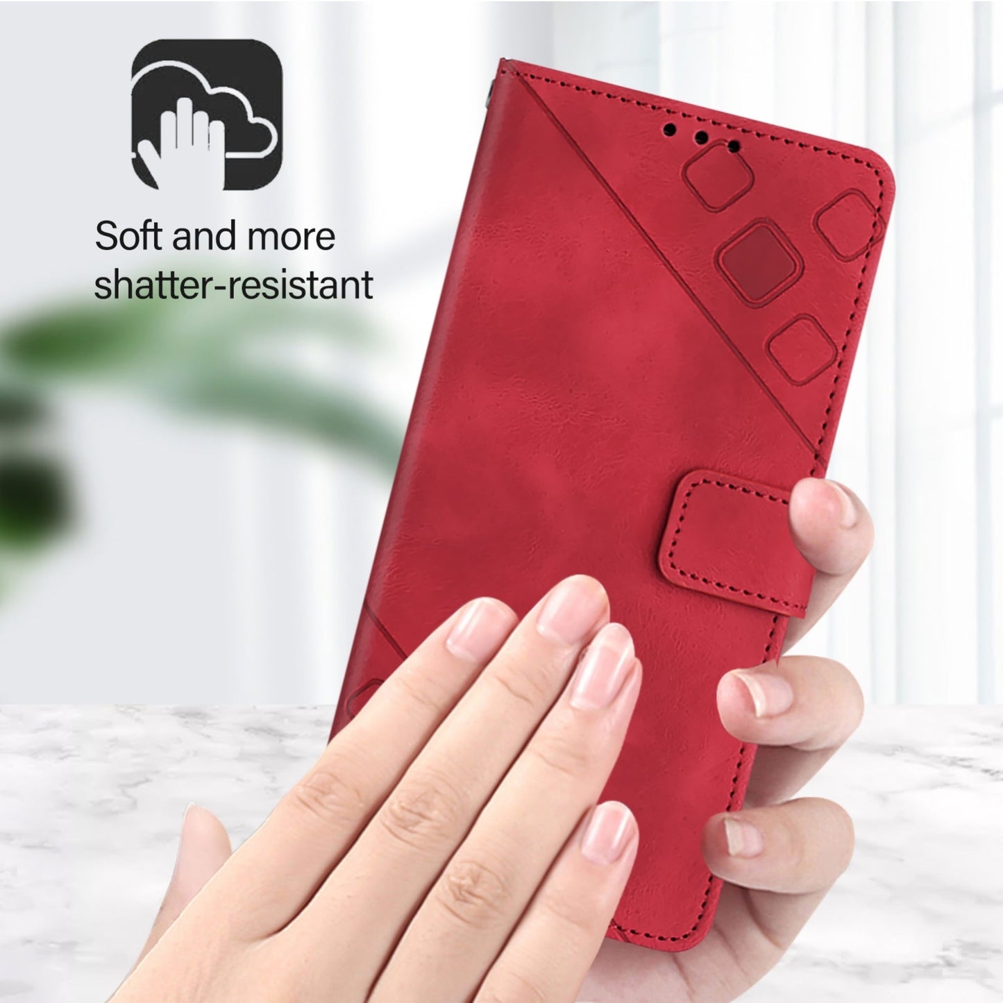 For iPhone 16e Skin-feel Embossed Leather Phone Case(Red)
