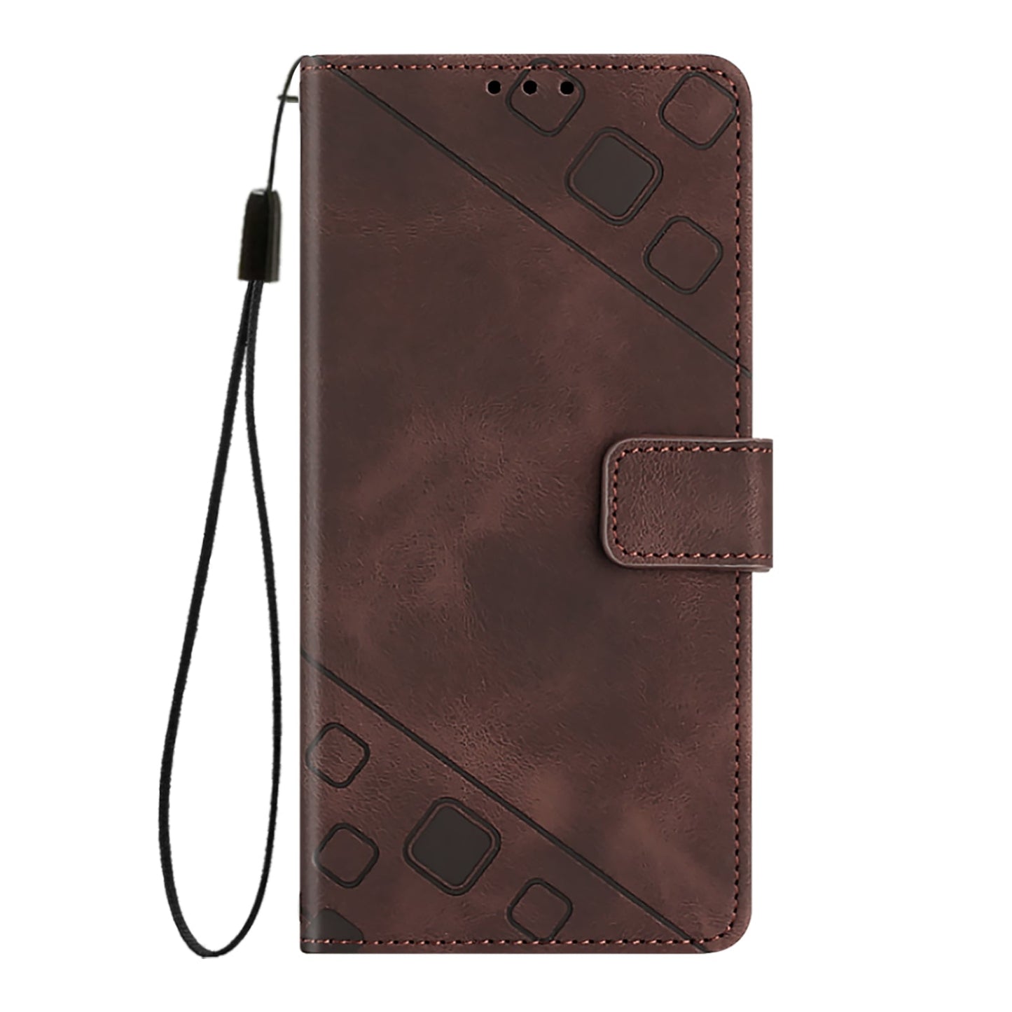 For iPhone 16e Skin-feel Embossed Leather Phone Case(Brown)