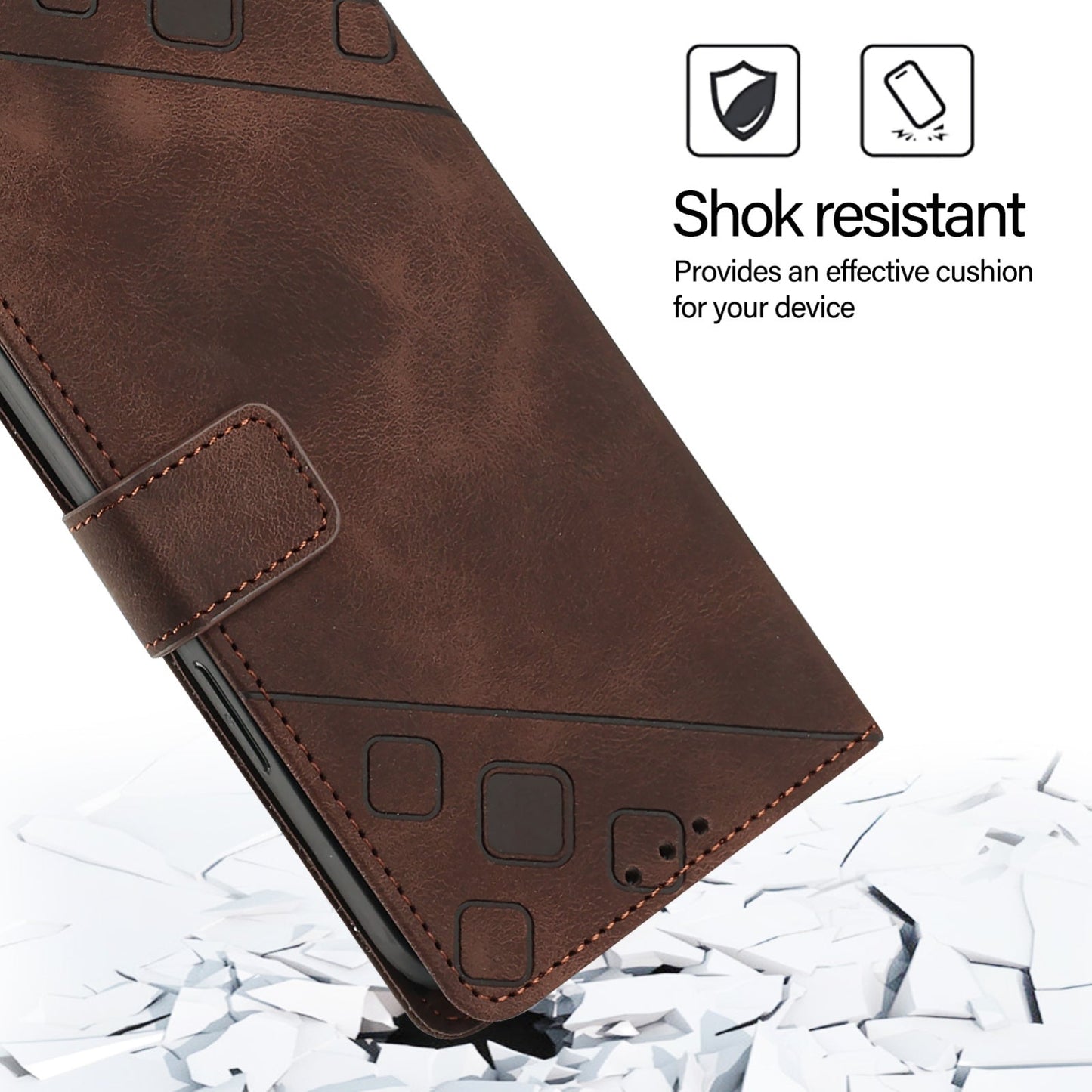 For iPhone 16e Skin-feel Embossed Leather Phone Case(Brown)