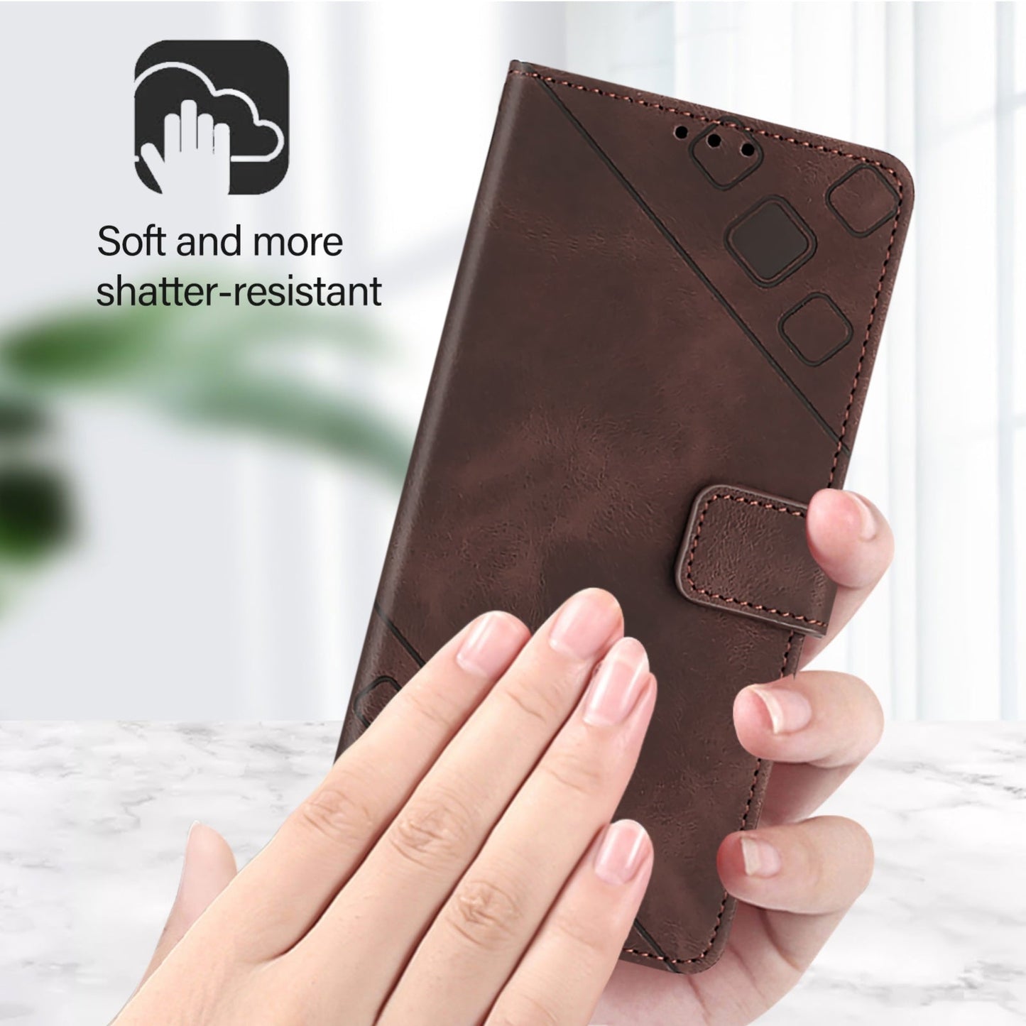 For iPhone 16e Skin-feel Embossed Leather Phone Case(Brown)
