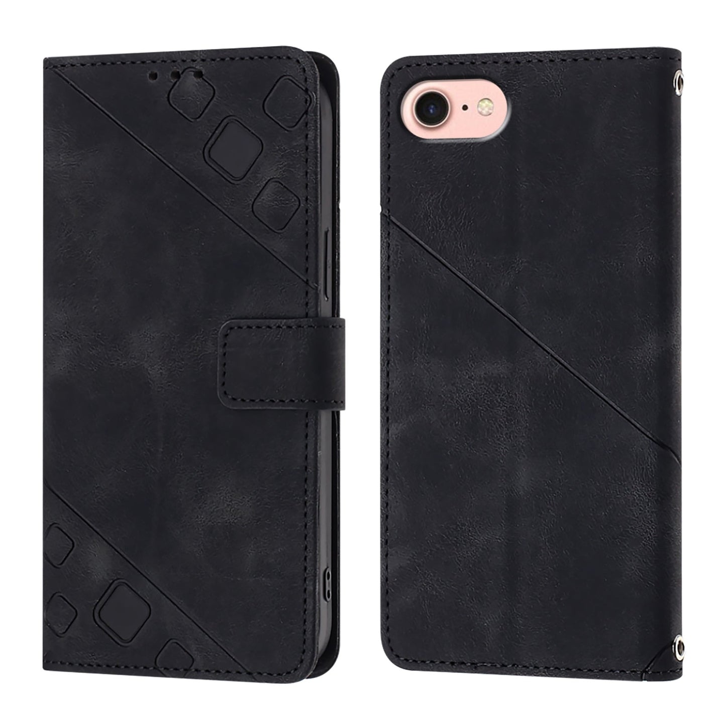 For iPhone 16e Skin-feel Embossed Leather Phone Case(Black)