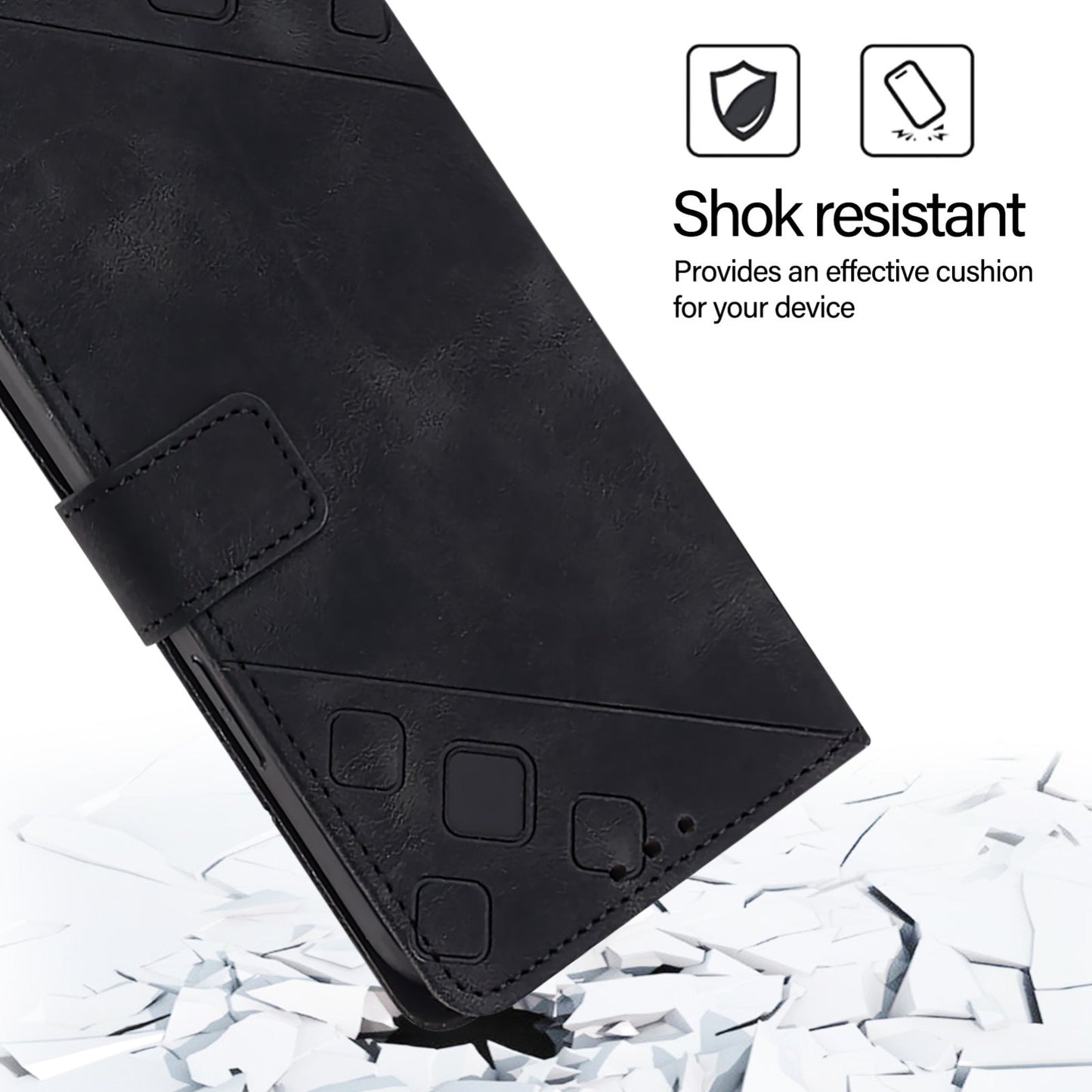 For iPhone 16e Skin-feel Embossed Leather Phone Case(Black)