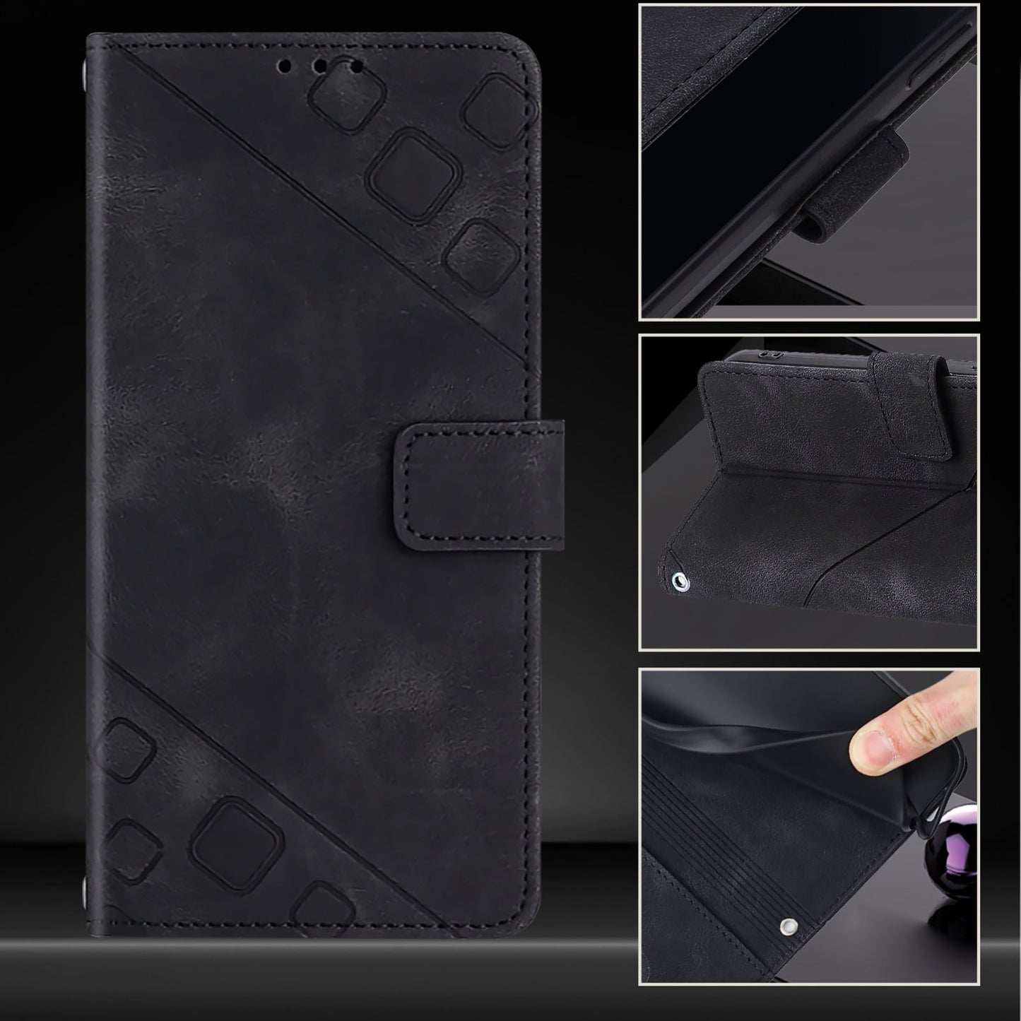 For iPhone 16e Skin-feel Embossed Leather Phone Case(Black)