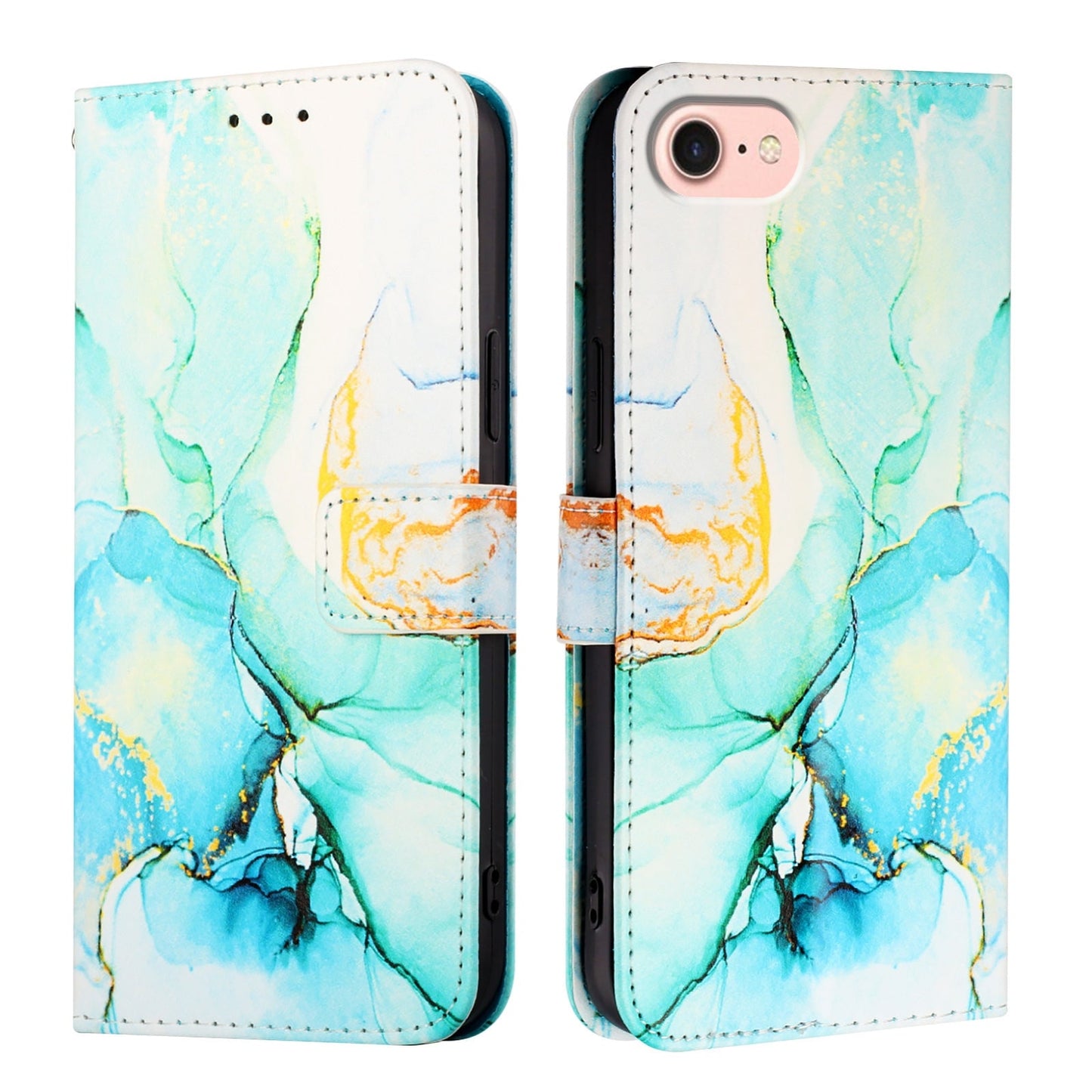 For iPhone 16e PT003 Marble Pattern Flip Leather Phone Case(Green LS003)