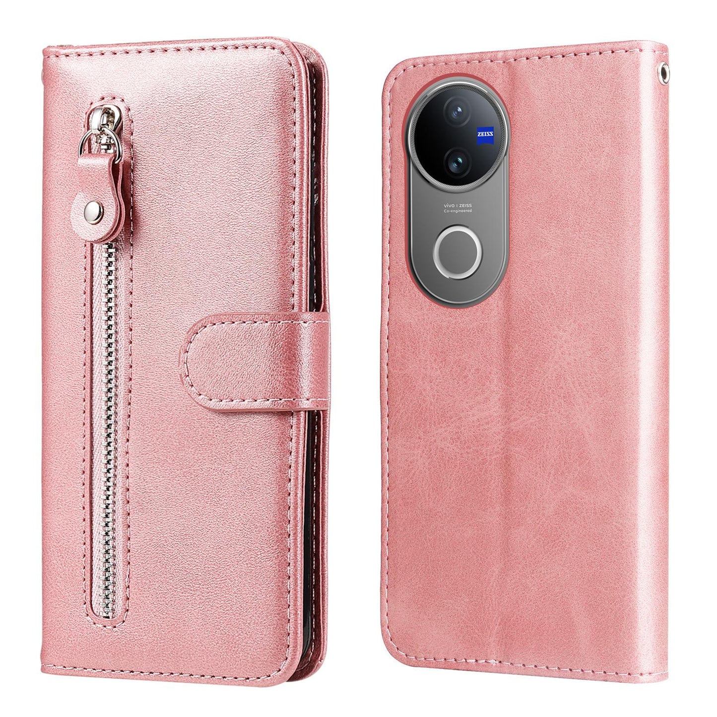 For vivo V50 Fashion Calf Texture Zipper Leather Phone Case(Rose Gold)