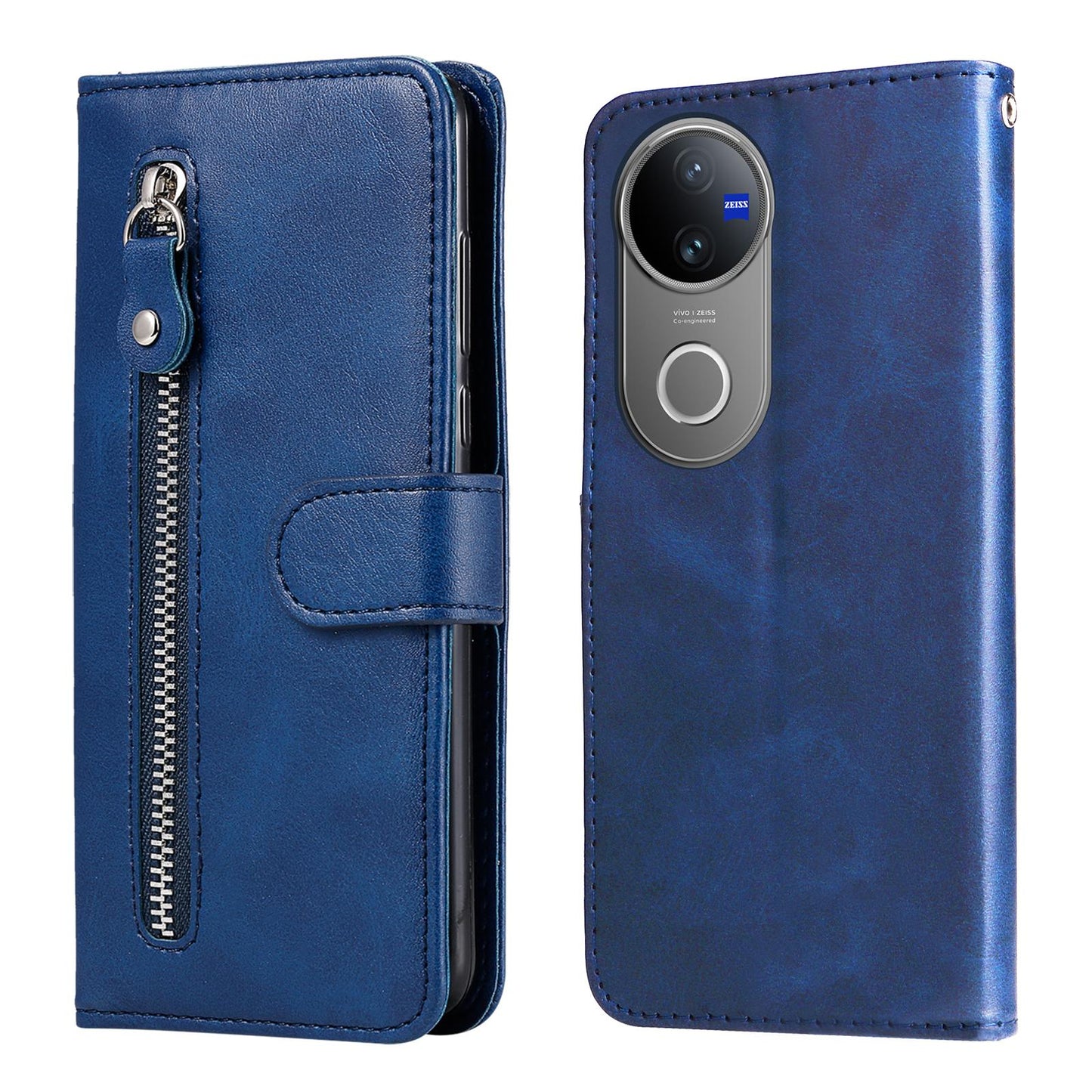 For vivo V50 Fashion Calf Texture Zipper Leather Phone Case(Blue)