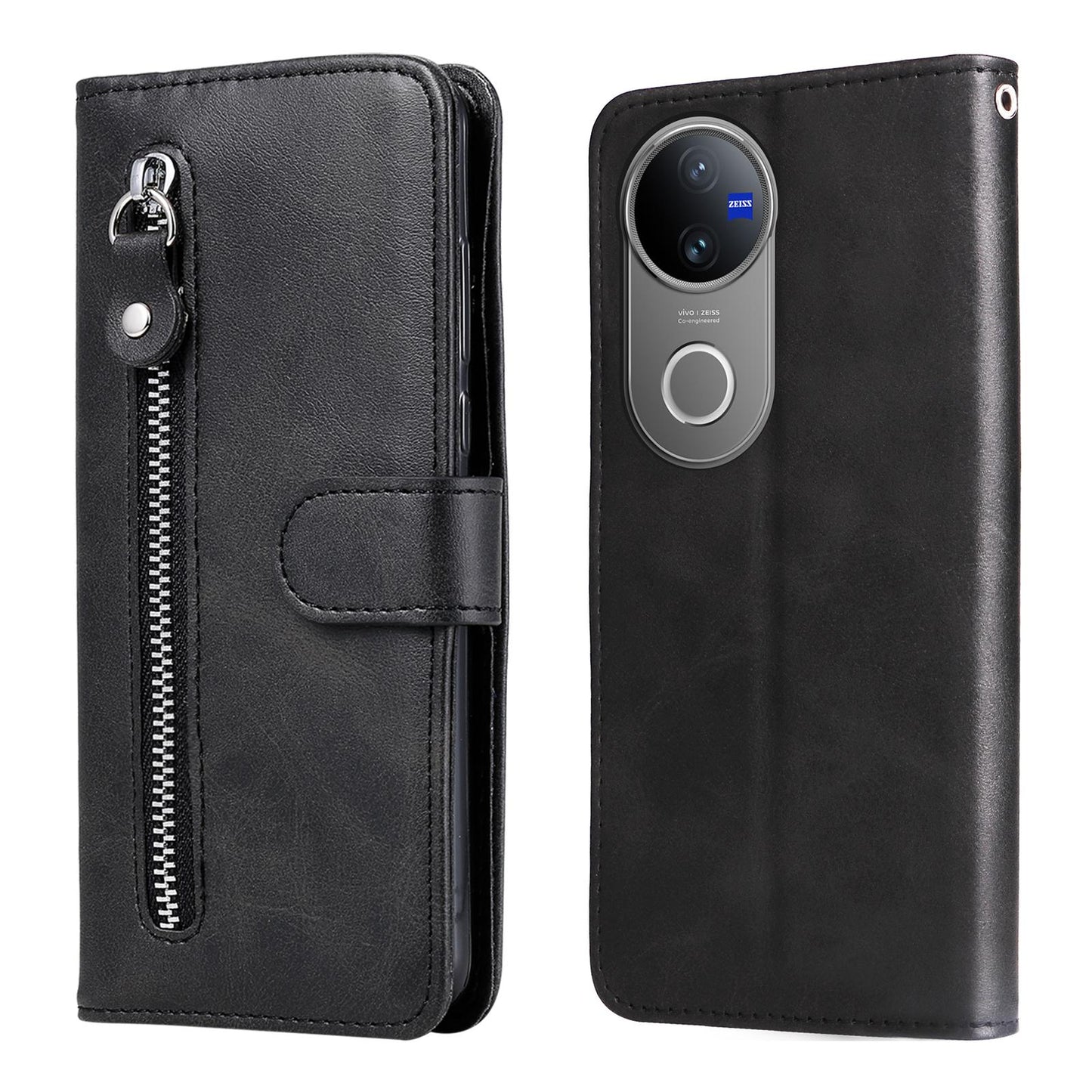 For vivo V50 Fashion Calf Texture Zipper Leather Phone Case(Black)