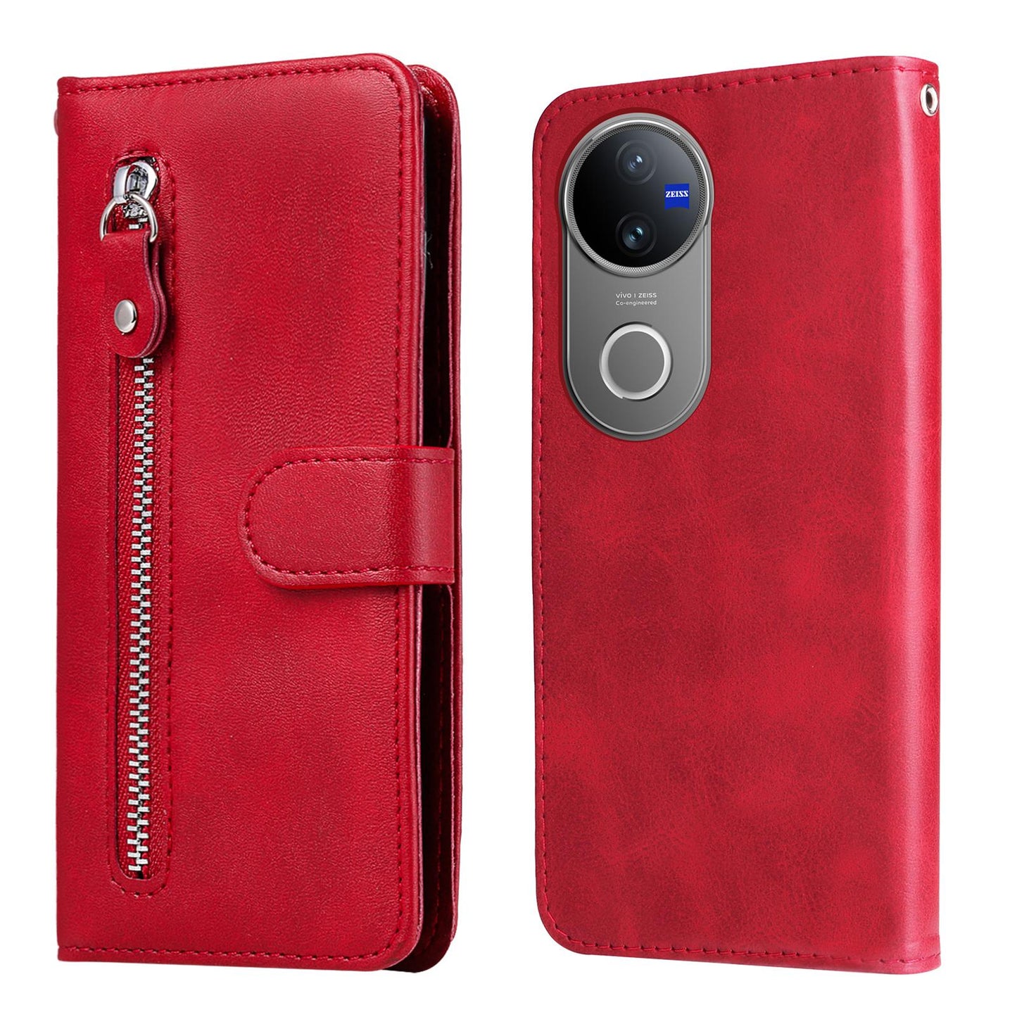 For vivo V50 Fashion Calf Texture Zipper Leather Phone Case(Red)