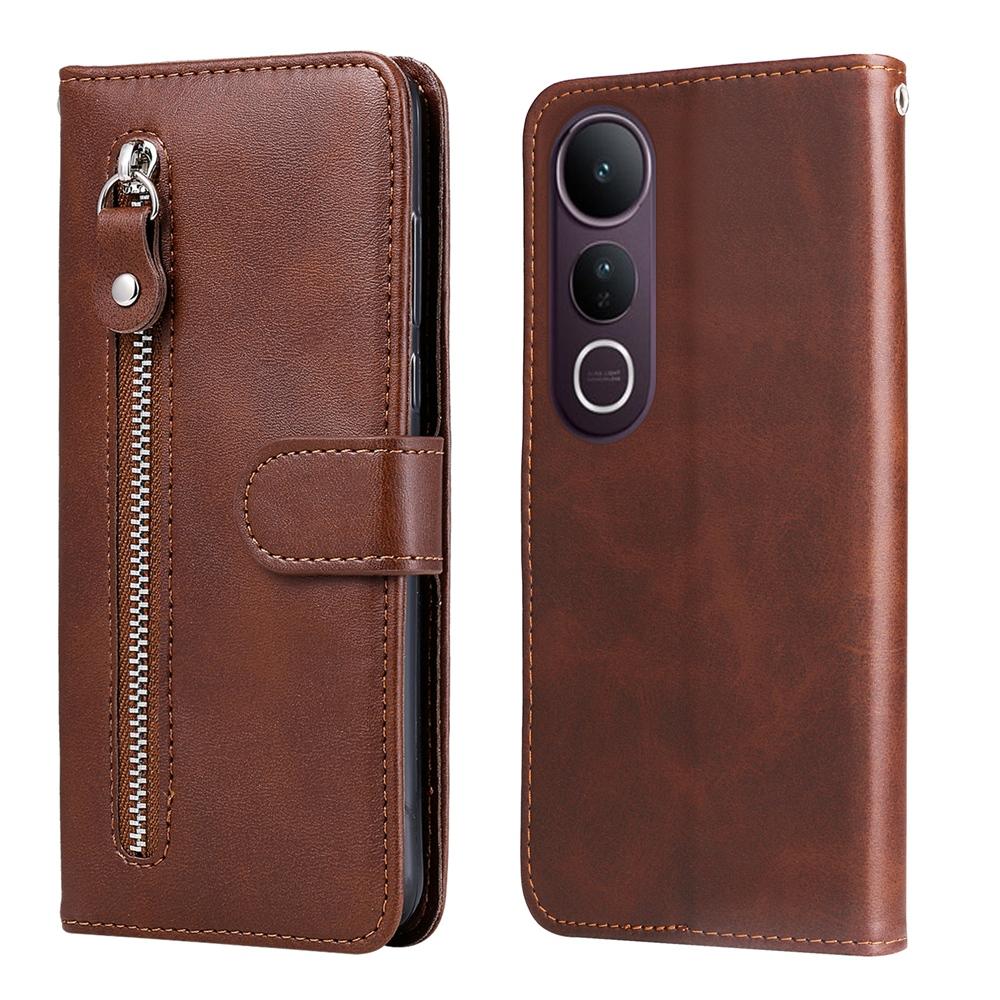 For vivo V50 Lite 4G / 5G Fashion Calf Texture Zipper Leather Phone Case(Brown)