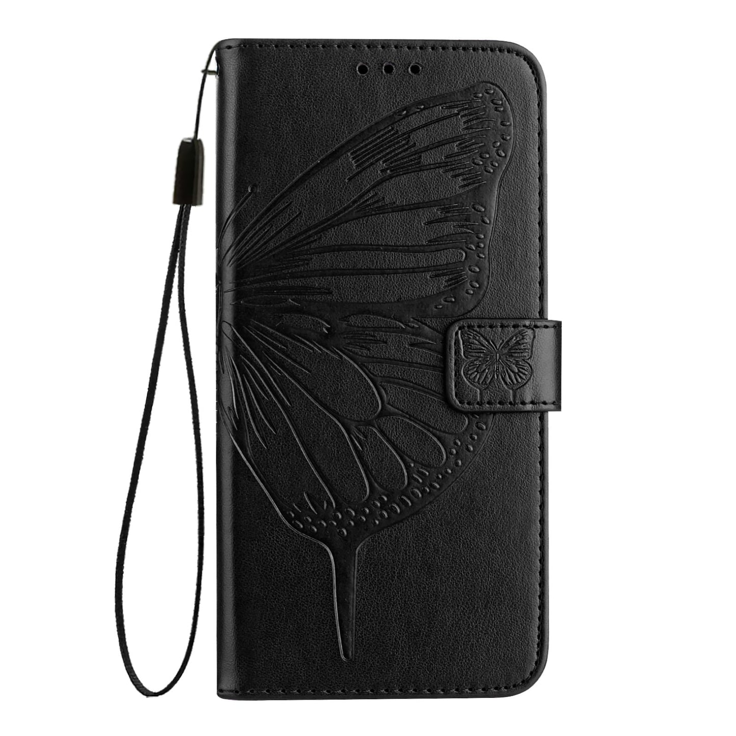 For iPhone 16e Embossed Butterfly Leather Phone Case(Black)