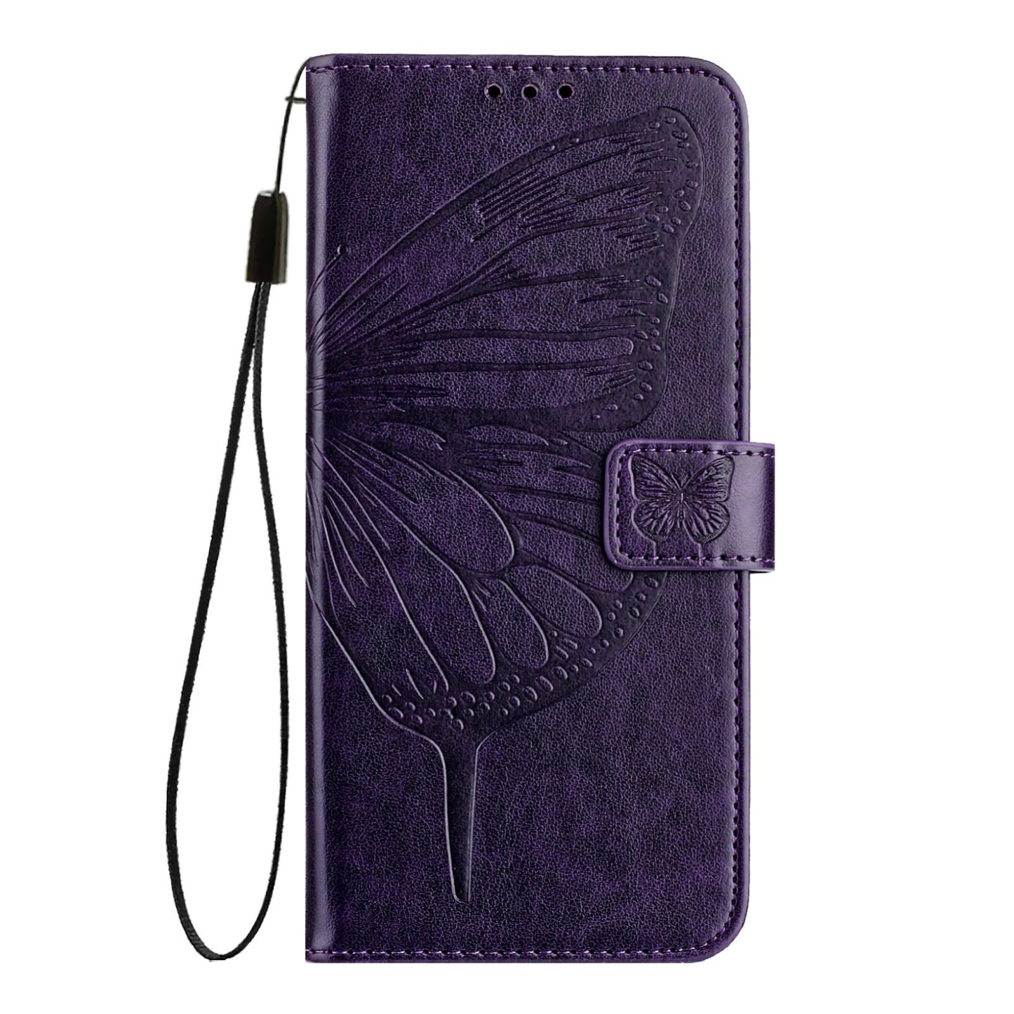 For iPhone 16e Embossed Butterfly Leather Phone Case(Dark Purple)