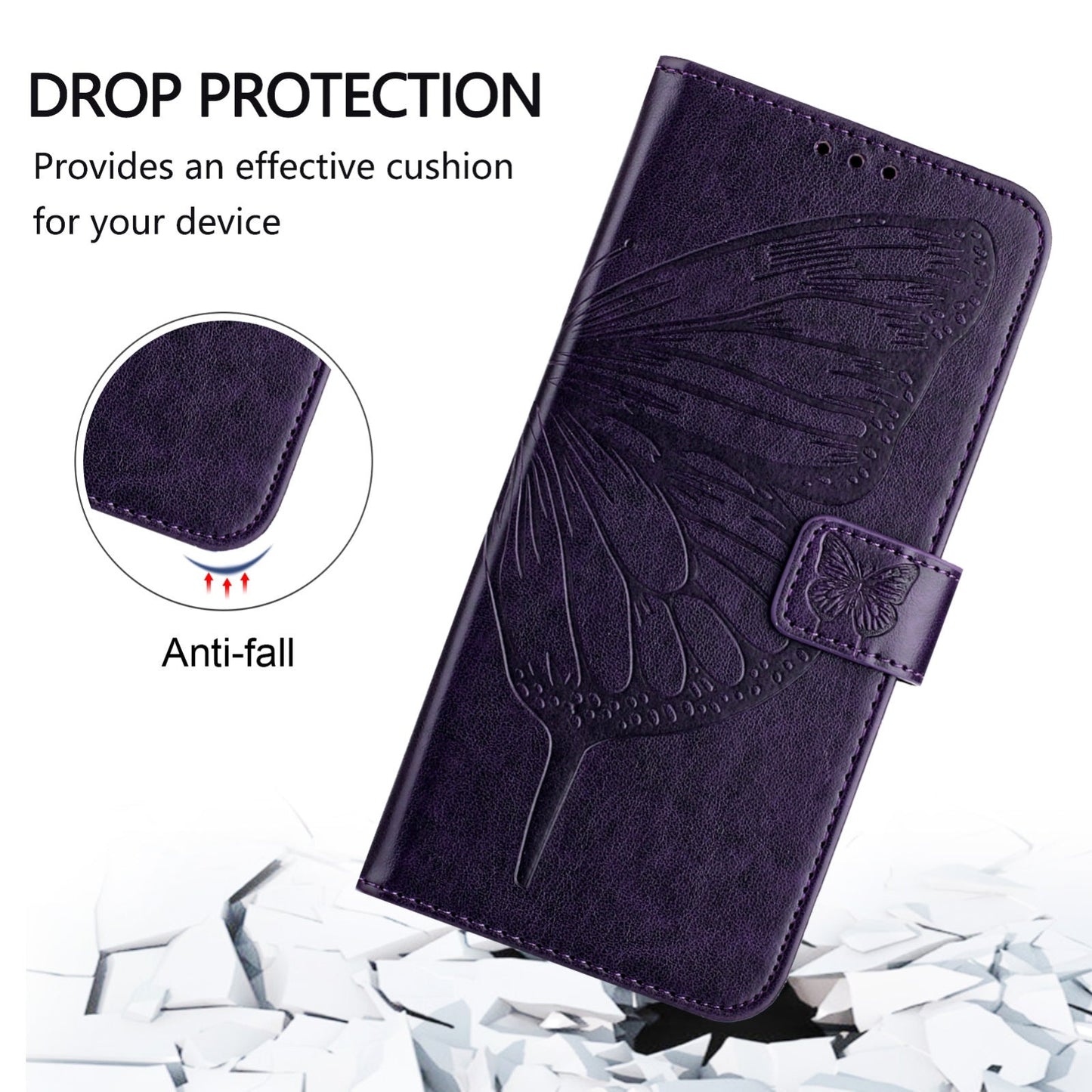 For iPhone 16e Embossed Butterfly Leather Phone Case(Dark Purple)