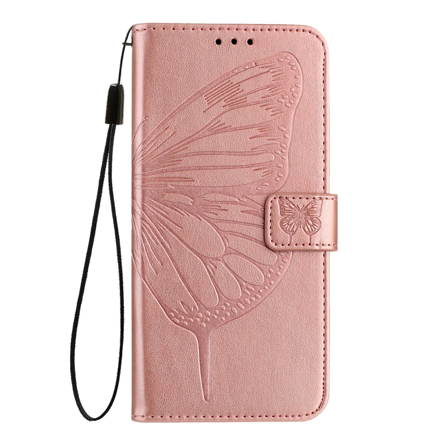 For iPhone 16e Embossed Butterfly Leather Phone Case(Rose Gold)