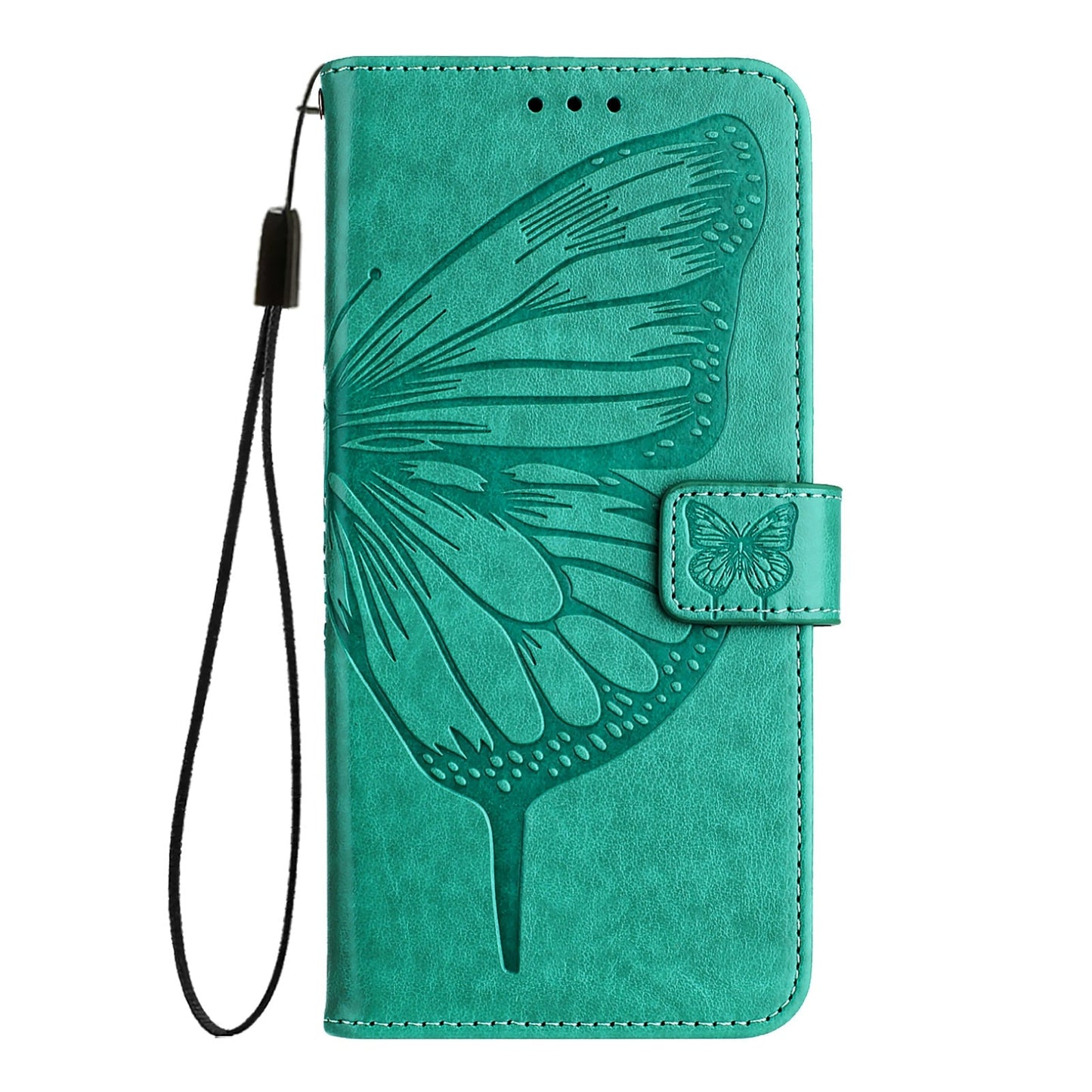 For iPhone 16e Embossed Butterfly Leather Phone Case(Green)