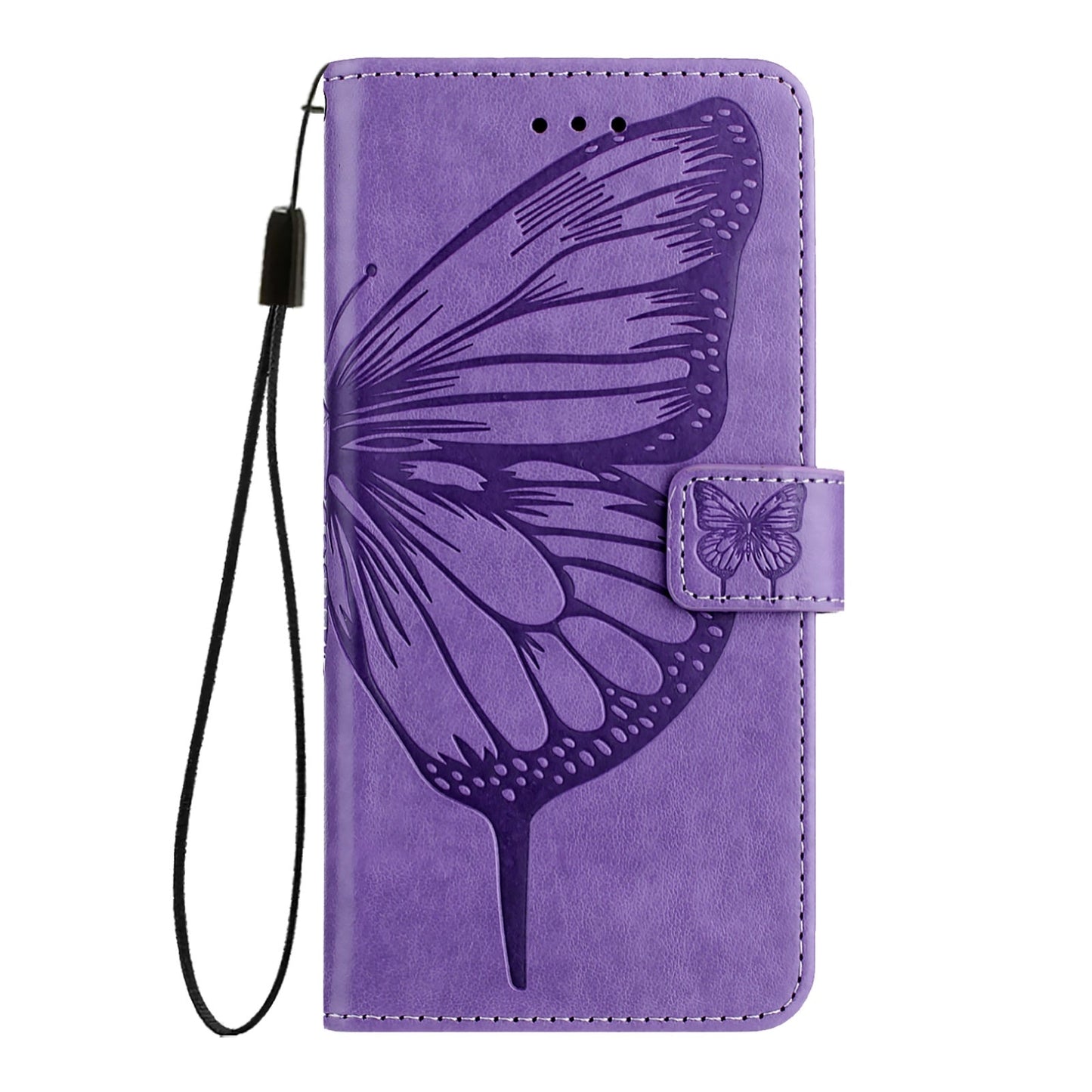 For iPhone 16e Embossed Butterfly Leather Phone Case(Light Purple)