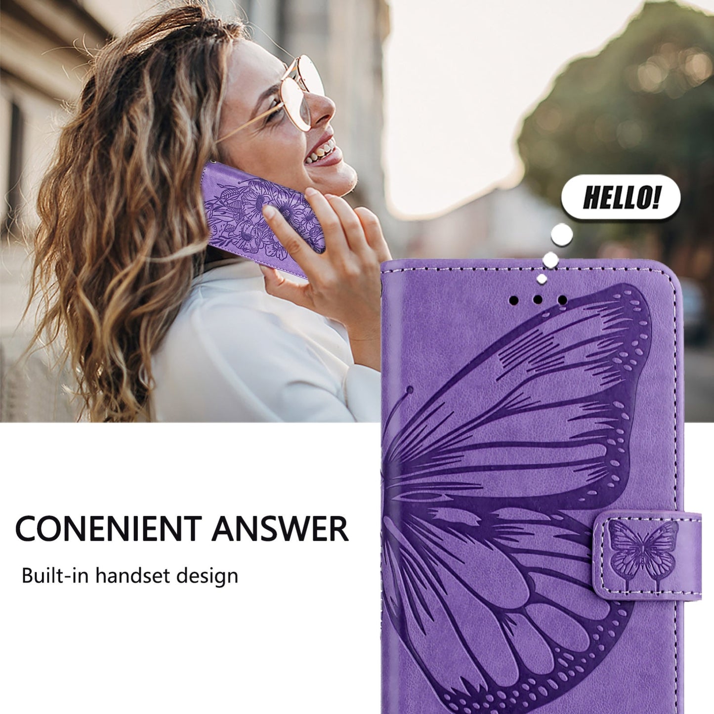 For iPhone 16e Embossed Butterfly Leather Phone Case(Light Purple)