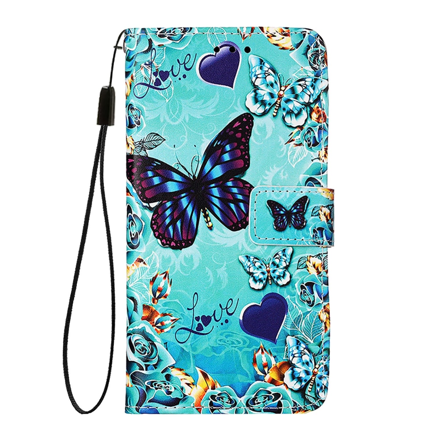 For iPhone 16e Colored Drawing Pattern Plain Weave Leather Phone Case(Caring Butterfly)