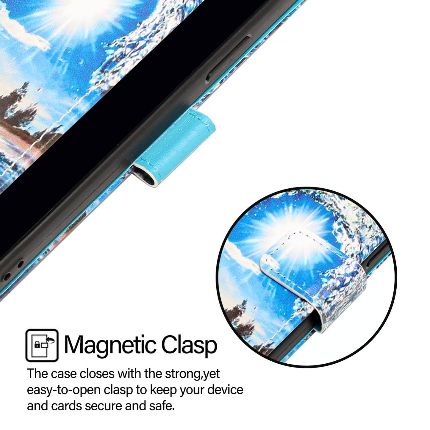 For iPhone 16e Colored Drawing Pattern Plain Weave Leather Phone Case(Waves And Sun)