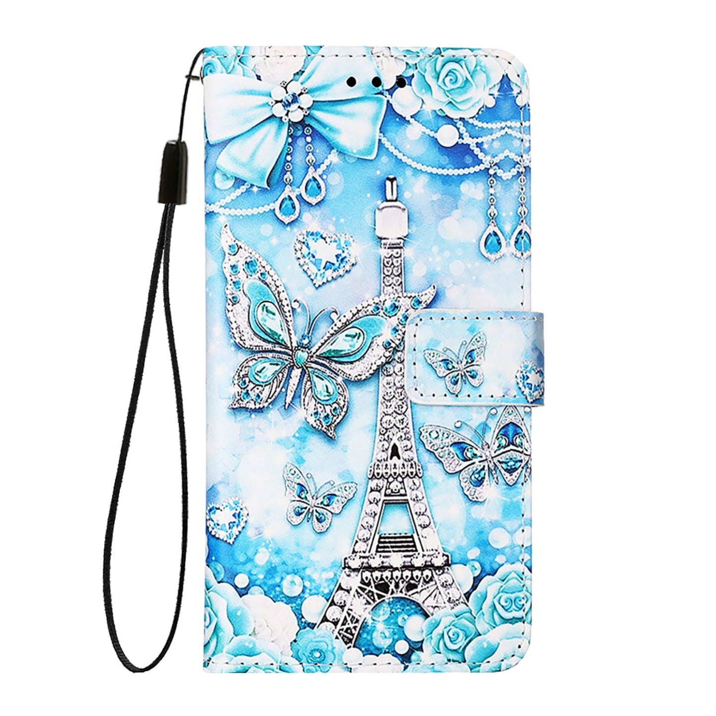 For iPhone 16e Colored Drawing Pattern Plain Weave Leather Phone Case(Tower Butterfly)