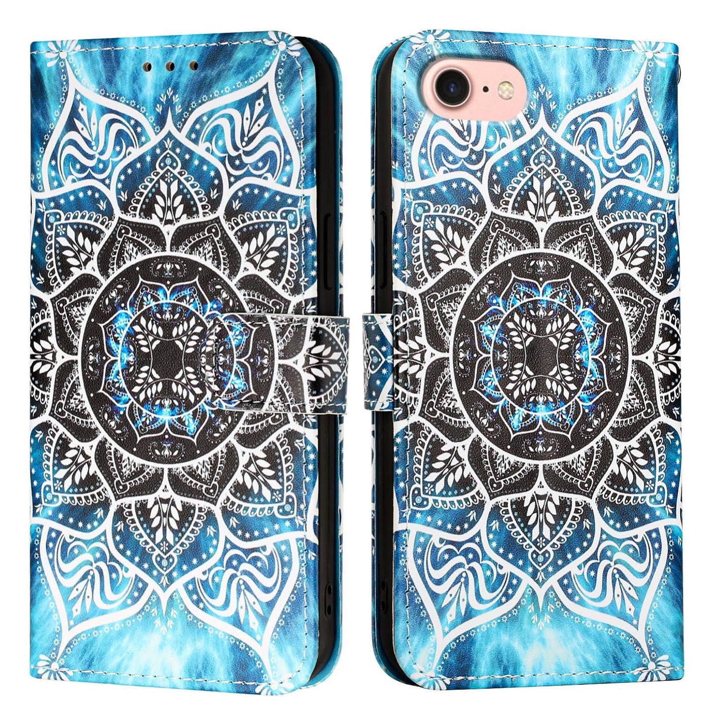 For iPhone 16e Colored Drawing Pattern Plain Weave Leather Phone Case(Undersea Mandala)