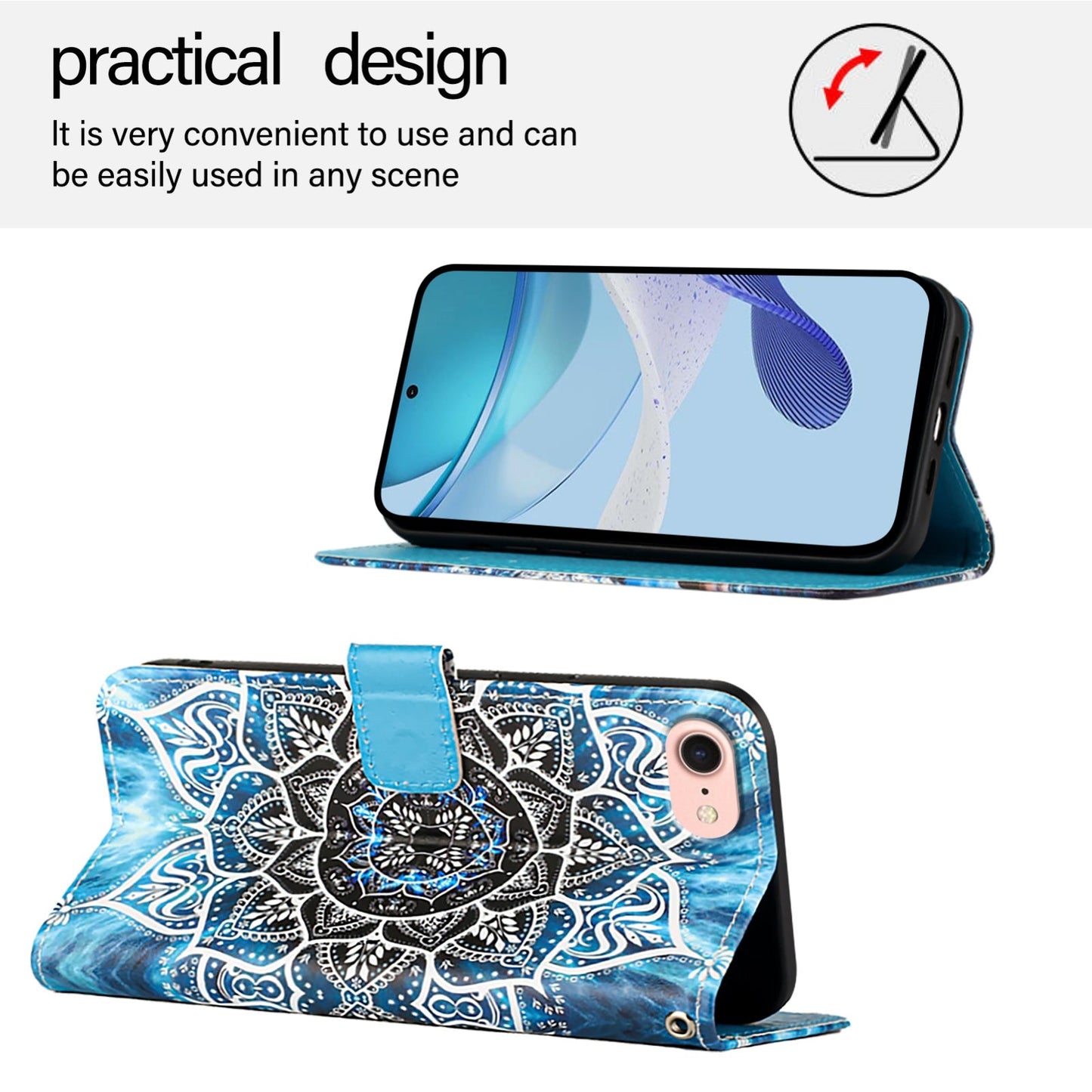 For iPhone 16e Colored Drawing Pattern Plain Weave Leather Phone Case(Undersea Mandala)