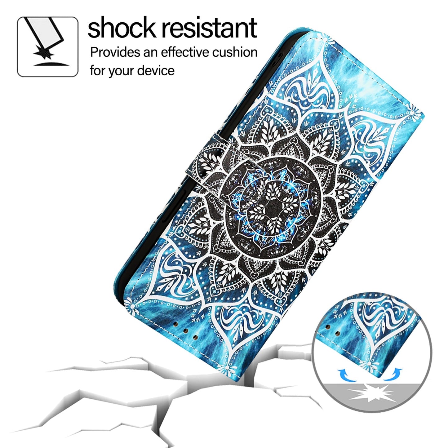 For iPhone 16e Colored Drawing Pattern Plain Weave Leather Phone Case(Undersea Mandala)
