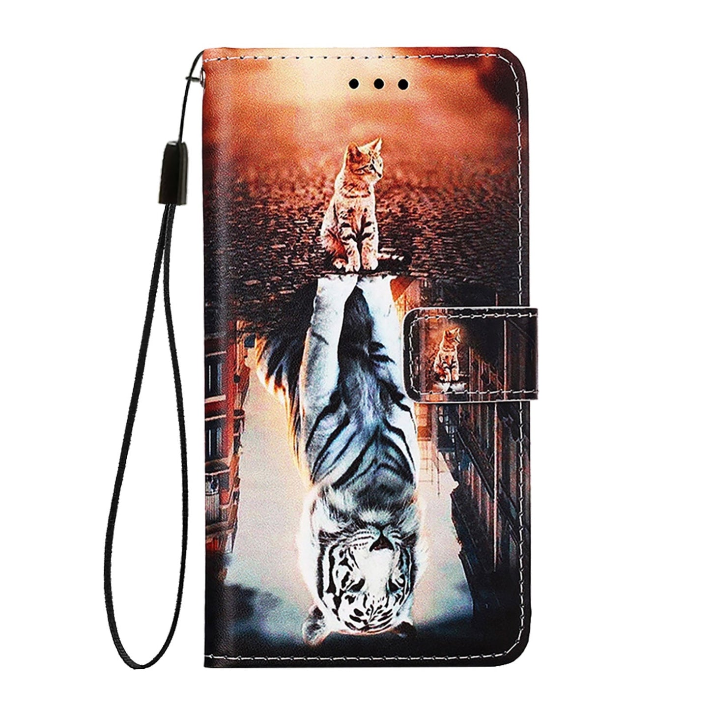 For iPhone 16e Colored Drawing Pattern Plain Weave Leather Phone Case(Cats And Tigers)