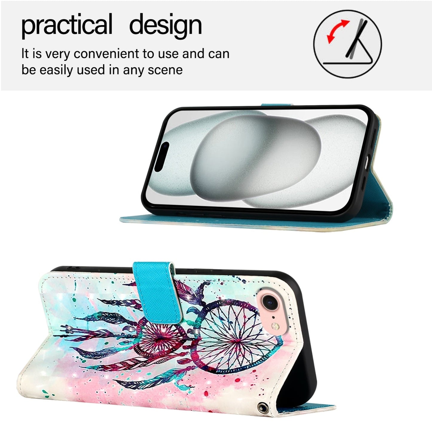 For iPhone 16e 3D Painting Horizontal Flip Leather Phone Case(Color Drop Wind Chimes)