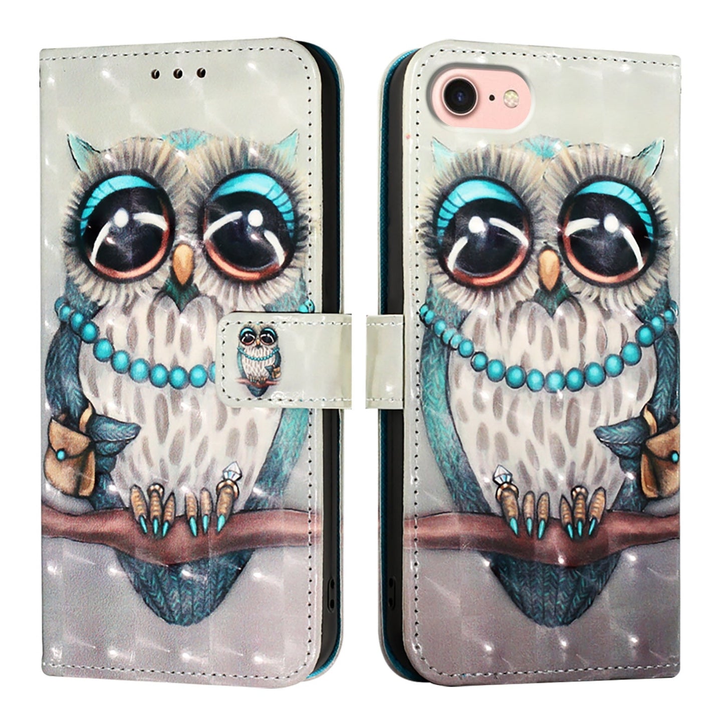For iPhone 16e 3D Painting Horizontal Flip Leather Phone Case(Grey Owl)