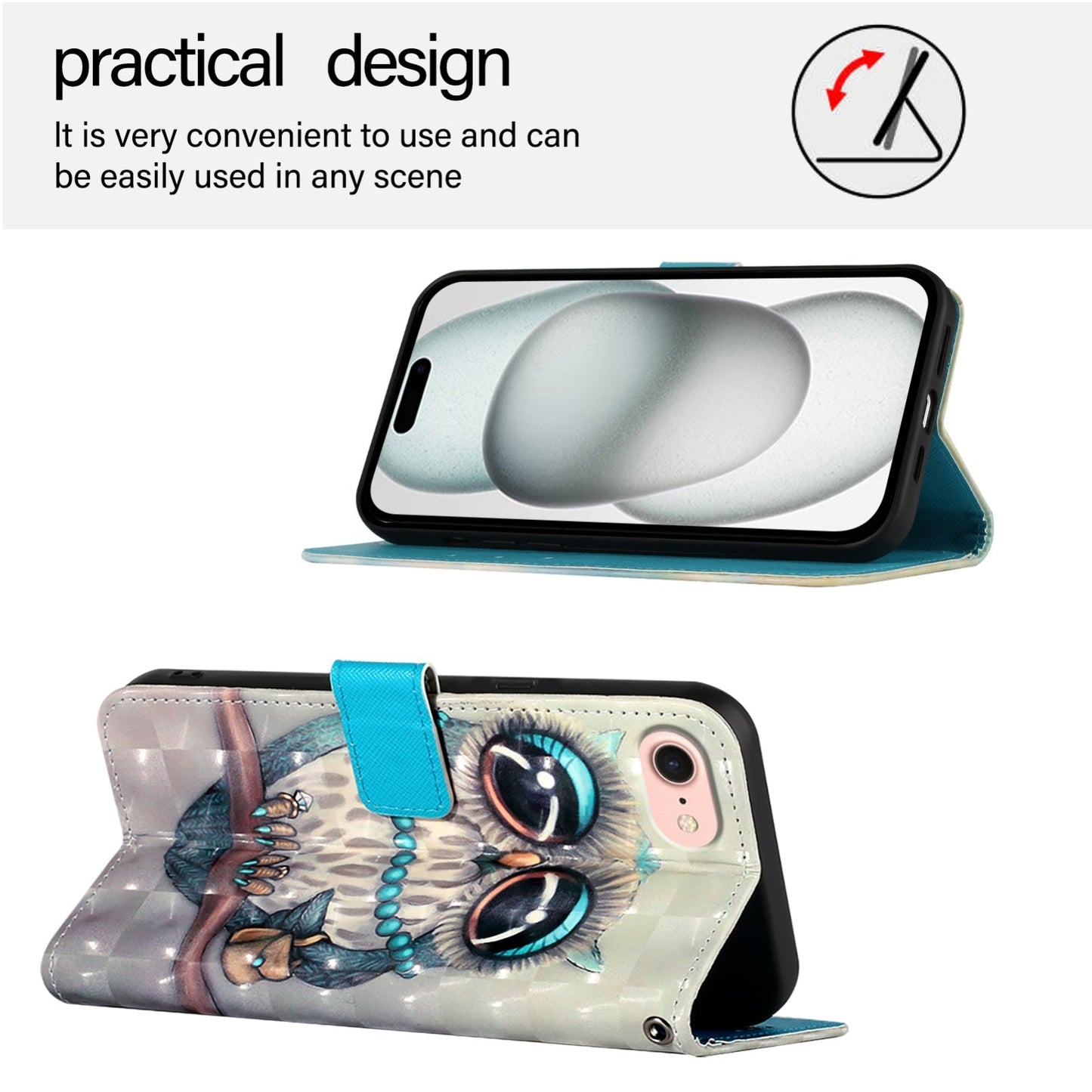 For iPhone 16e 3D Painting Horizontal Flip Leather Phone Case(Grey Owl)