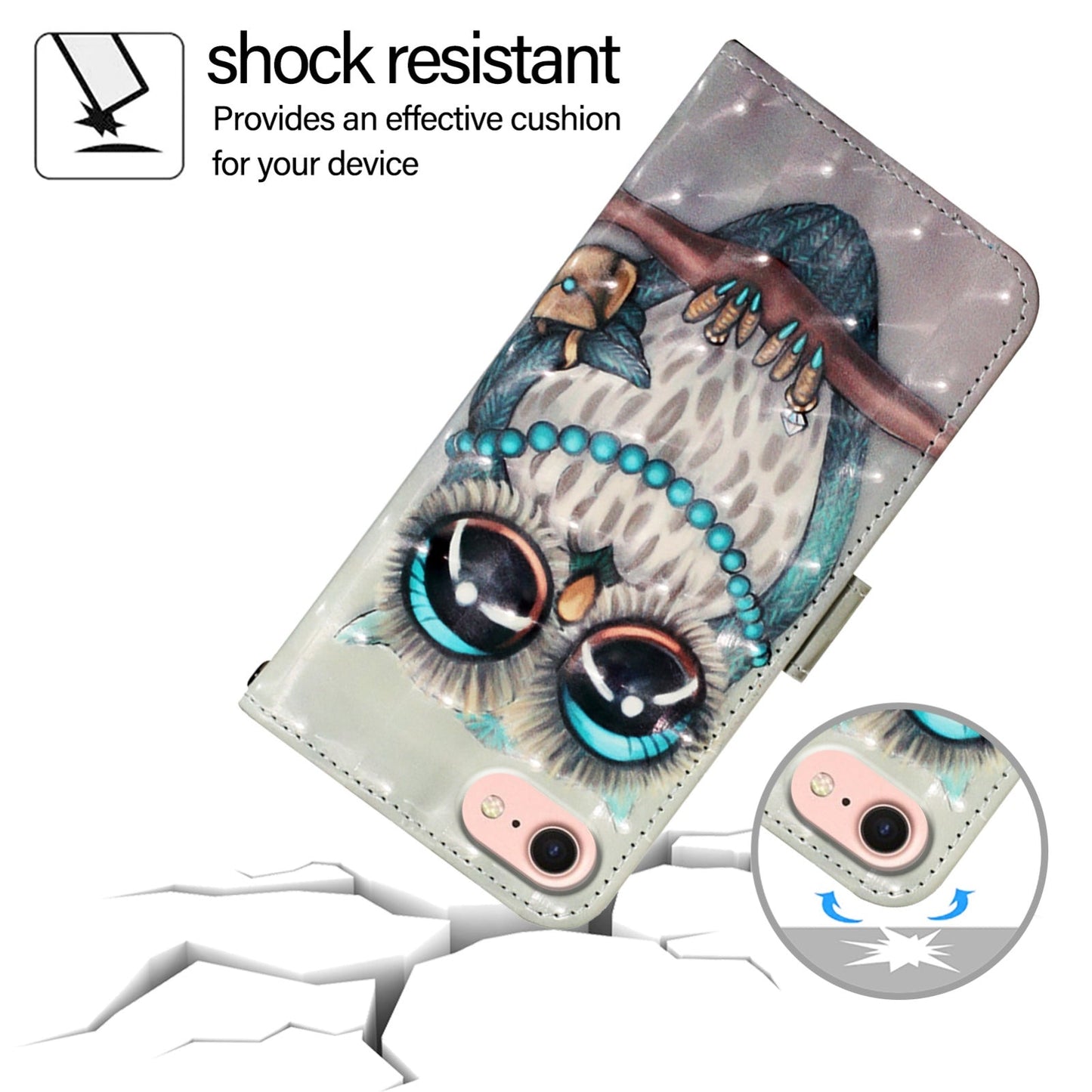 For iPhone 16e 3D Painting Horizontal Flip Leather Phone Case(Grey Owl)