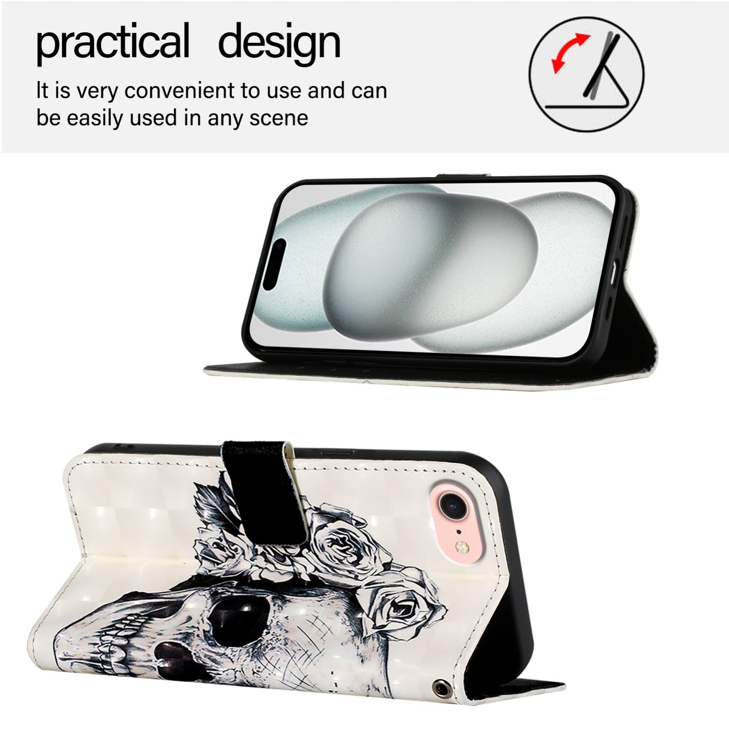 For iPhone 16e 3D Painting Horizontal Flip Leather Phone Case(Skull)