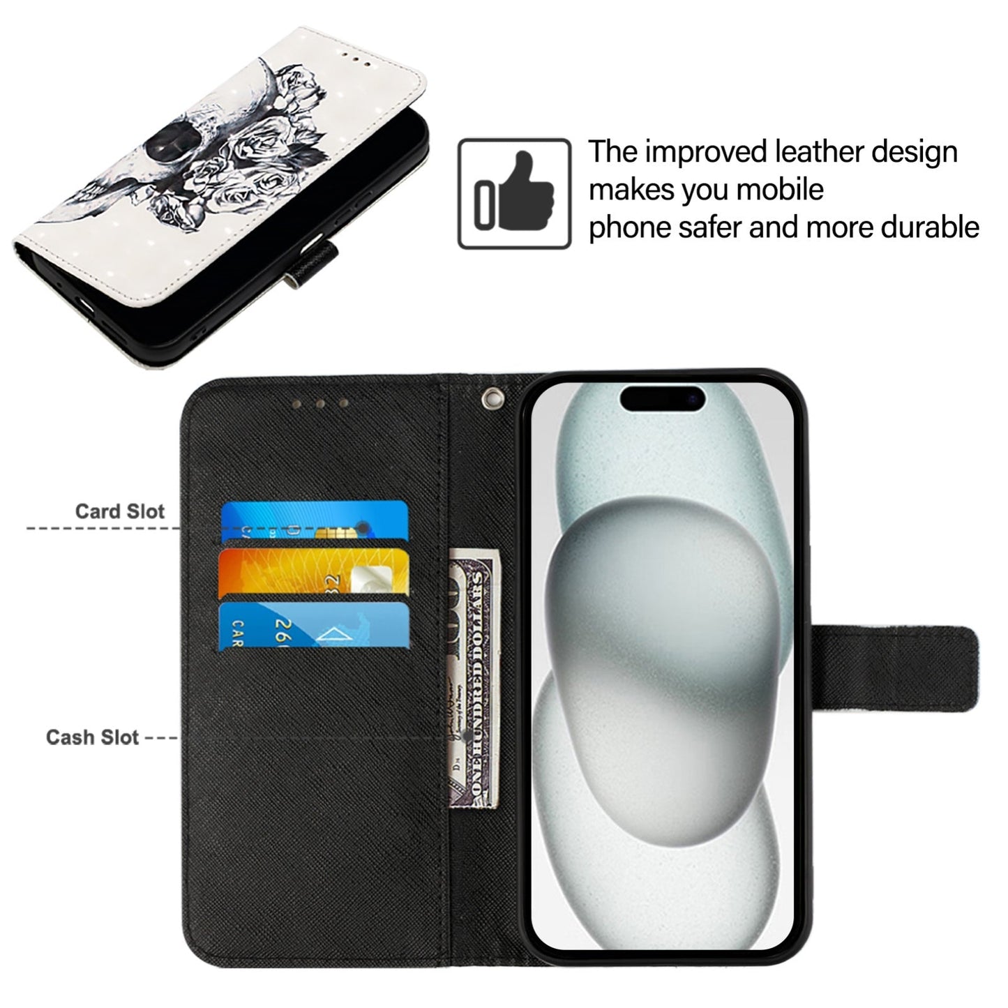 For iPhone 16e 3D Painting Horizontal Flip Leather Phone Case(Skull)