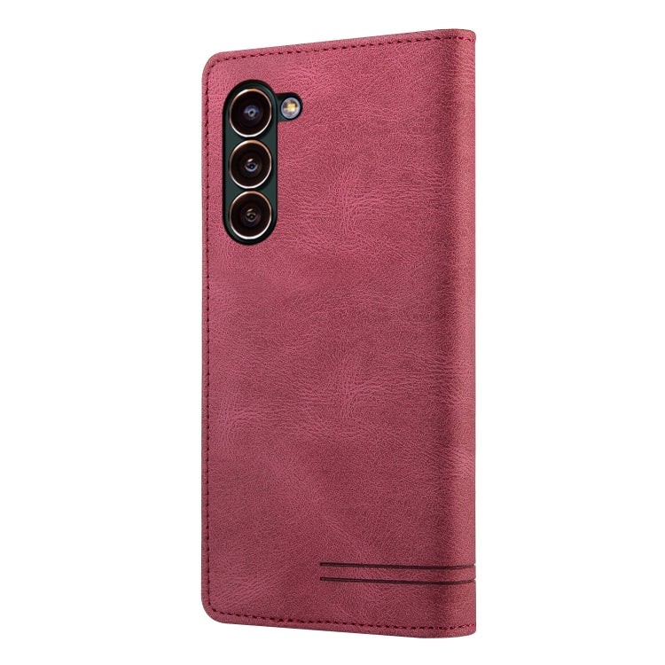 For Samsung Galaxy S24 5G Skin Feel Anti-theft Brush Horizontal Flip Leather Case with Holder(Wine Red)