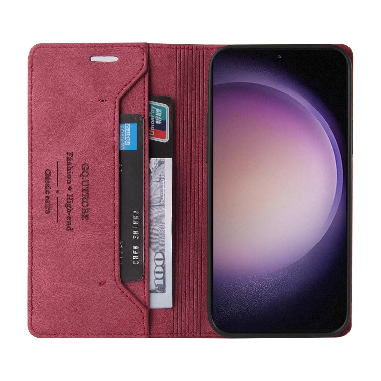 For Samsung Galaxy S24 5G Skin Feel Anti-theft Brush Horizontal Flip Leather Case with Holder(Wine Red)