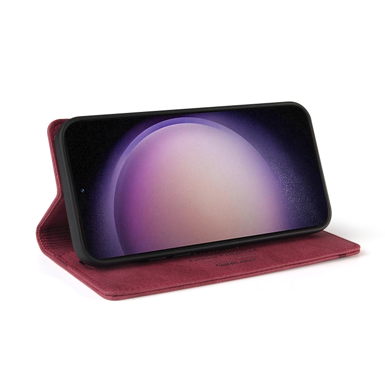 For Samsung Galaxy S24 5G Skin Feel Anti-theft Brush Horizontal Flip Leather Case with Holder(Wine Red)