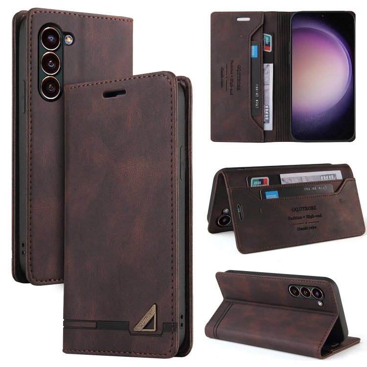 For Samsung Galaxy S24 5G Skin Feel Anti-theft Brush Horizontal Flip Leather Case with Holder(Brown)