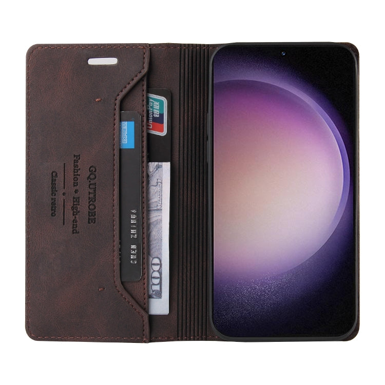 For Samsung Galaxy S24 5G Skin Feel Anti-theft Brush Horizontal Flip Leather Case with Holder(Brown)