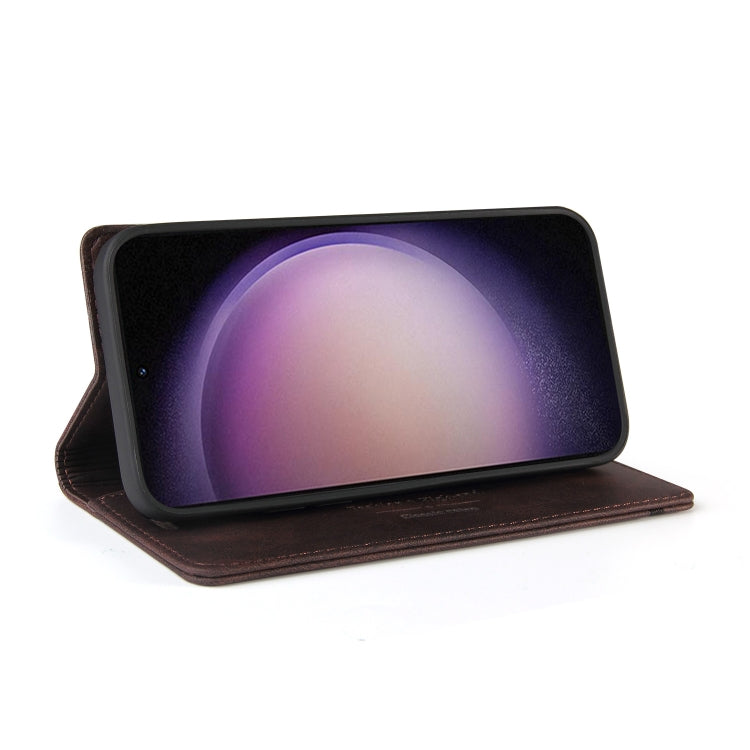 For Samsung Galaxy S24 5G Skin Feel Anti-theft Brush Horizontal Flip Leather Case with Holder(Brown)