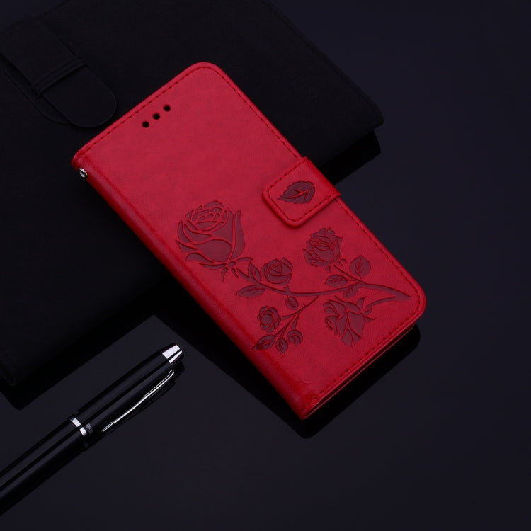 For Honor X8a Rose Embossed Flip PU Leather Phone Case(Red)