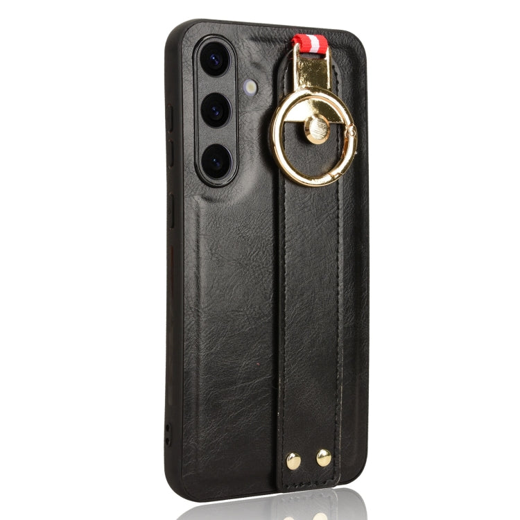 For Samsung Galaxy S24 5G Wristband Leather Back Phone Case(Black)