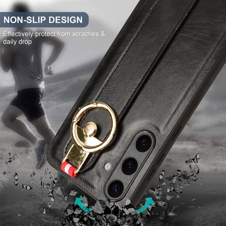 For Samsung Galaxy S24 5G Wristband Leather Back Phone Case(Black)