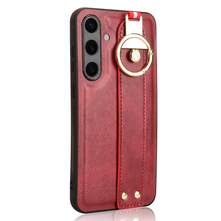 For Samsung Galaxy S24 5G Wristband Leather Back Phone Case(Red)