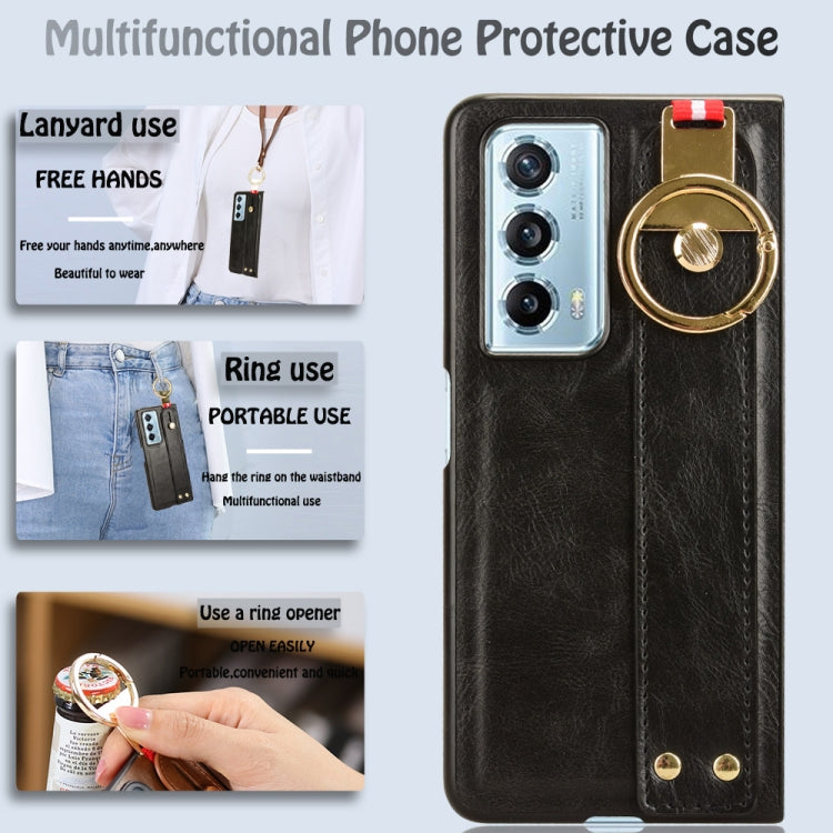 For Honor Magic Vs2 Wristband Leather Back Phone Case(Black)