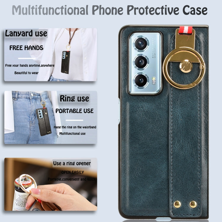 For Honor Magic Vs2 Wristband Leather Back Phone Case(Blue)