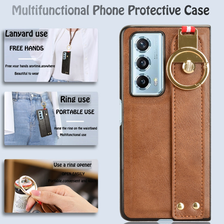 For Honor Magic Vs2 Wristband Leather Back Phone Case(Brown)