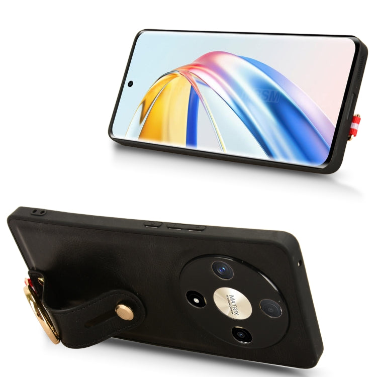 For Honor X9b/Magic6 Lite 5G Wristband Leather Back Phone Case(Black)