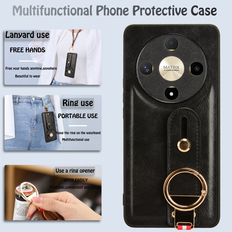 For Honor X9b/Magic6 Lite 5G Wristband Leather Back Phone Case(Black)