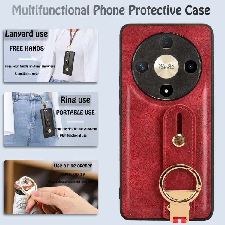 For Honor X9b/Magic6 Lite 5G Wristband Leather Back Phone Case(Red)