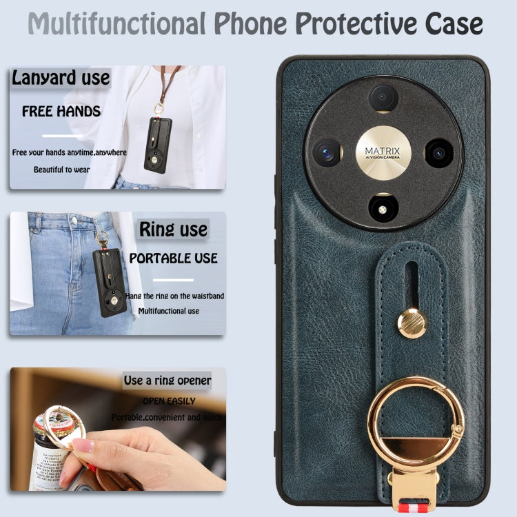 For Honor X9b/Magic6 Lite 5G Wristband Leather Back Phone Case(Blue)